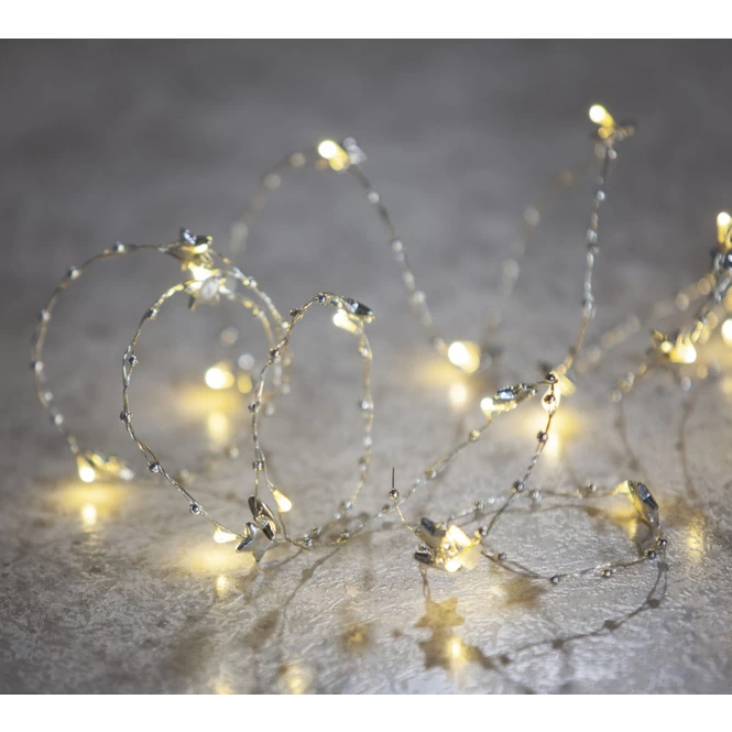 20er LED-Lichterdraht - Sterne - 2 M - Silber