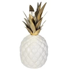 Ananas - Aus Keramik - Ca. 11,5 X 11,5 X 26 Cm - Weiß/gold