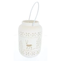 Laterne Grau Mit LED - Aus Keramik - Ca. 12,5 X 12,5 X 20 Cm