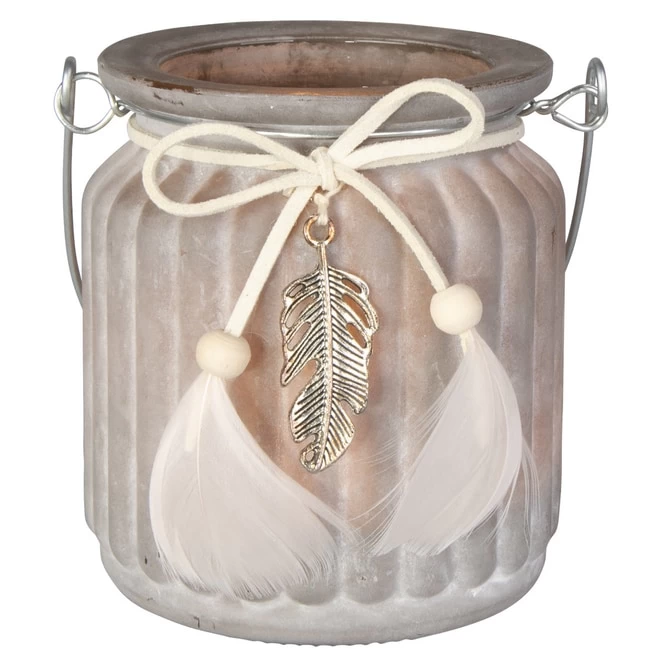 Teelichtglas - Federn - Ca. 7,5 X 9 Cm – Bild 2