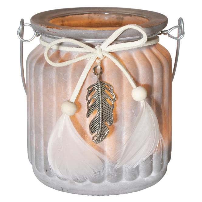 Teelichtglas - Federn - Ca. 7,5 X 9 Cm – Bild 3