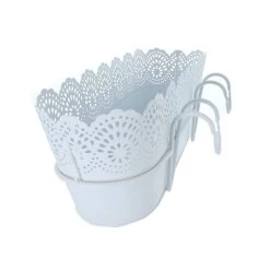 Hängepflanztopf Mit Spitze - Weiß - Aus Metall - Ca. 50 X 15 X 18 Cm
