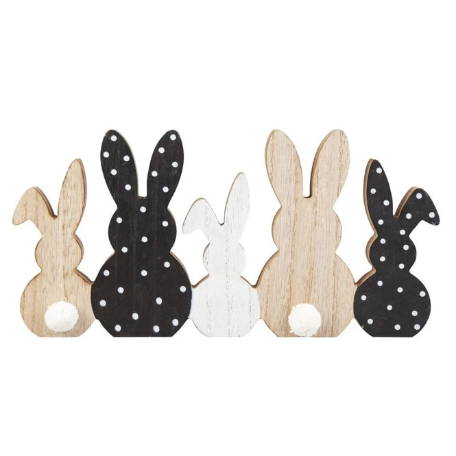 Standdeko - 5 Hasen - Aus Holz - Ca. 30 X 2 X 14,5 Cm