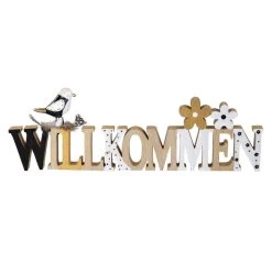 Deko-Schriftzug - Willkommen - Aus Holz - Ca. 40 X 2 X 13 Cm