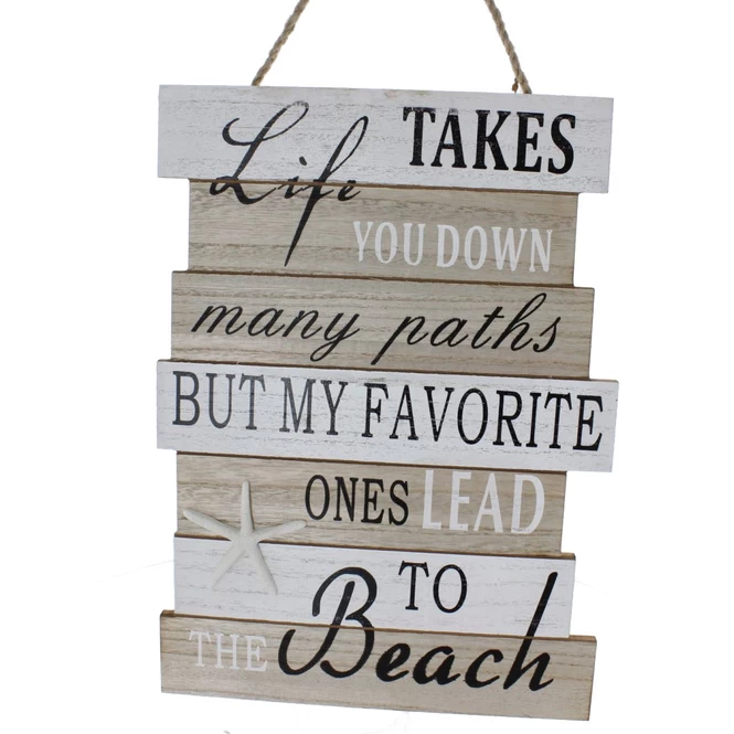 Dekoschild - Beach - Aus Holz - Ca. 29,5 X 0,5 X 40 Cm