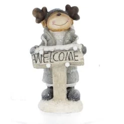 Rentier Mit Schild Welcome Und LED - Ca. 22,5 X 21 X 45 Cm
