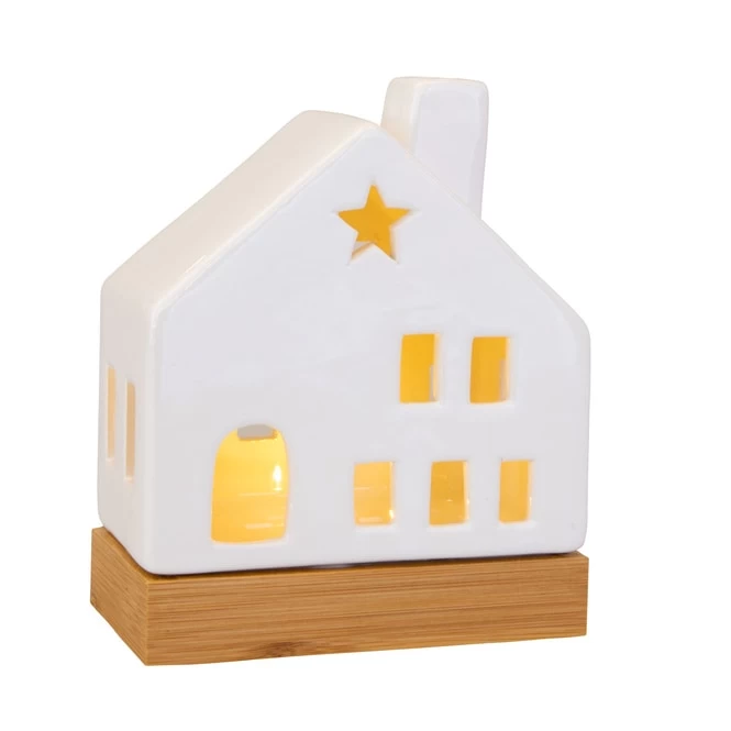 Keramik-Haus Mit LED-Beleuchtung - Ca. 11,5 X 6,5 X 14 Cm