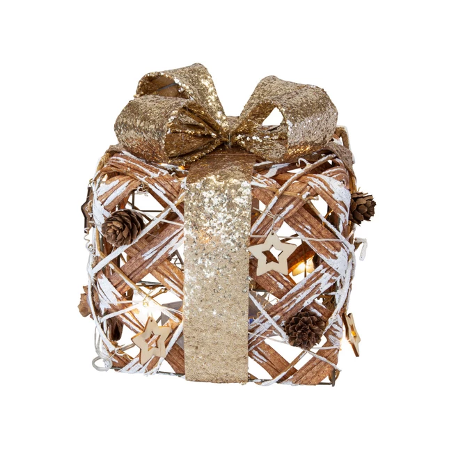 Geschenkbox Silber/gold Mit LED - Aus Rattan - 15 Cm – Bild 2