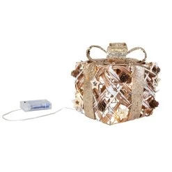 Geschenkbox Silber/gold Mit LED - Aus Rattan - 15 Cm
