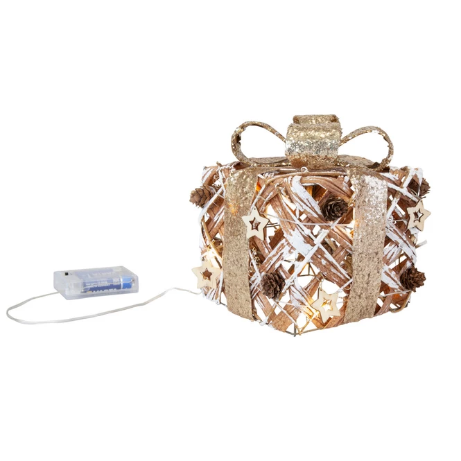 Geschenkbox Silber/gold Mit LED - Aus Rattan - 15 Cm