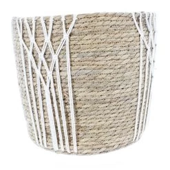 Korb Mit Makramee-Verzierung - Aus Naturgras - Ca. 31 X 30 Cm