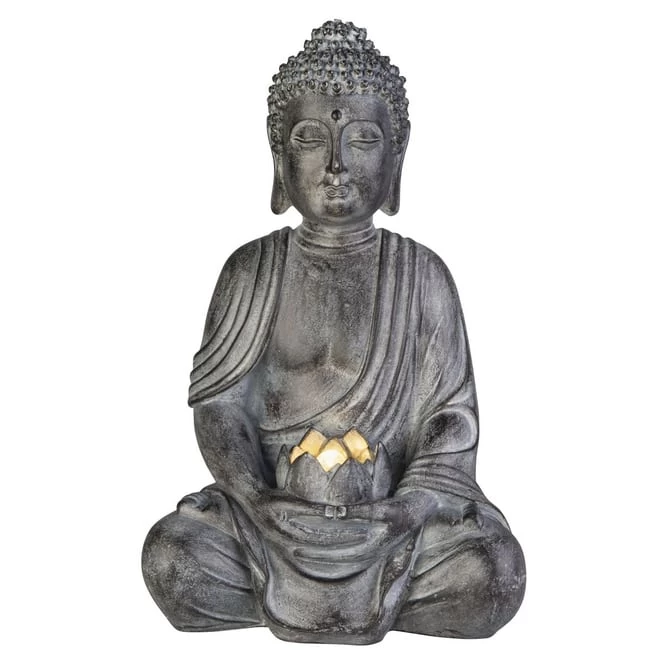 Buddha Mit Solar LED - Aus Polyresin - Ca. 19 X 15 X 30 Cm
