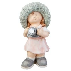 Dekokind Mit Solar LED - Mädchen Mit Kamera - Ca. 22 X 22 X 45 Cm