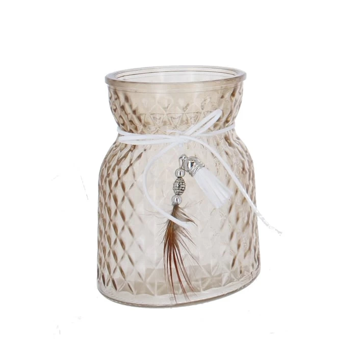 Vase Mit Quaste - Braun - Aus Glas - Ca. 10 X 13,5 Cm