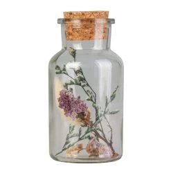 Flasche Mit Trockenblumen - Lila/grün/weiß/gelb - Aus Glas - Ca. 6,5 X 12,5 Cm