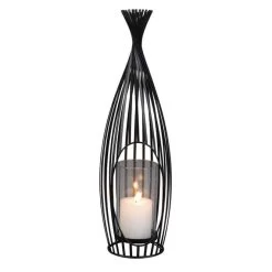 Windlicht - Schwarz - Aus Metall Und Glas - Ca. 16 X 15 X 50,5 Cm