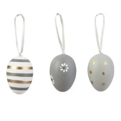 Dekohänger - Ostereier - Grau/gold/weiß - Aus Kunststoff - Ca. 6 Cm - 6 Stück