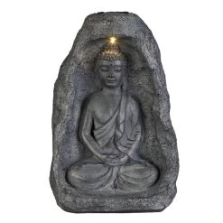 Buddha Mit Solar LED - Aus Magnesia - Ca. 26 X 16,5 X 37 Cm