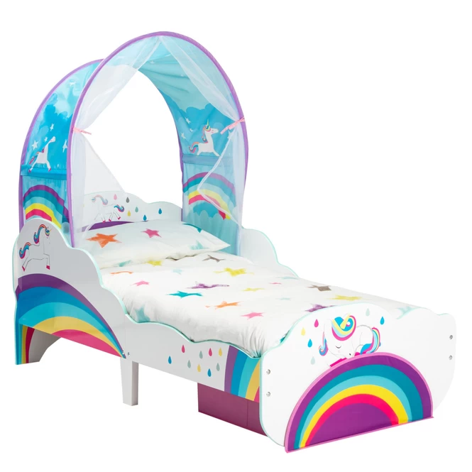 Kinderbett Einhorn Und Regenbogen - Mit Stauraum Und Betthimmel – Bild 2